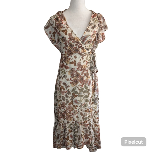 DREW Terra Vintage Garden Floral Ruffle Wrap Maxi Dress Small Boho Chic - Picture 7 of 16